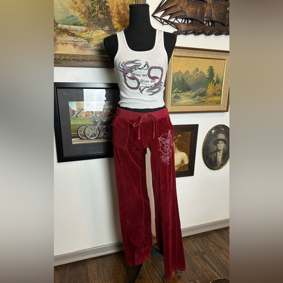 Vintage Y2K Juicy Couture Low-Rise Velour Lounge Pants with Butterfly Design-S - Picture 1 of 7